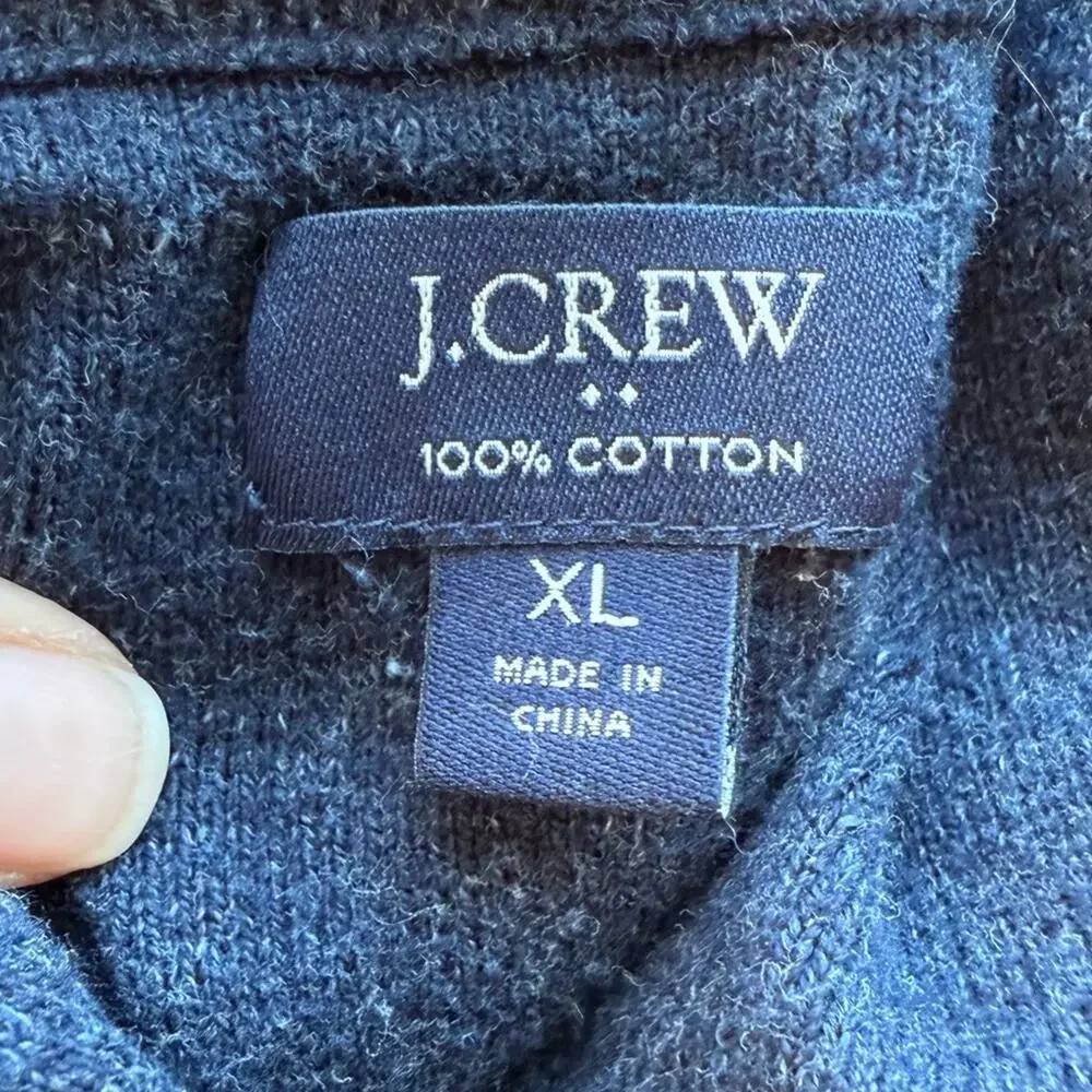J. Crew Mens XL Preppy Heathered Navy Cotton Crew Neck Pullover Sweater Academia